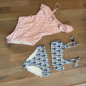 Roller Rabbit Heart Print One-Piece Swimsuit and Blue Patterned Bikini Set